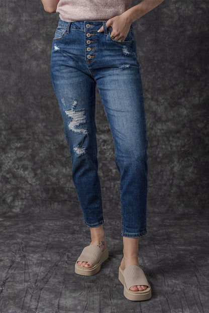 Bailee Distressed Button Fly High Waist Jeans