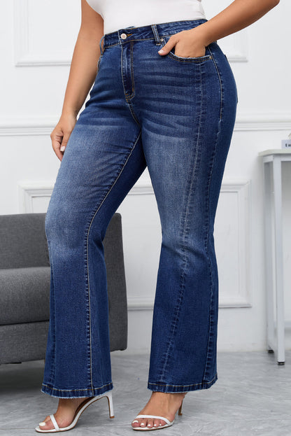 Aila Dark Blue Plus Size Stitching Flare Jeans