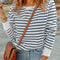 Hannah Striped Print Ribbed Trim Long Sleeve Top