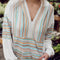 Josie Striped Patchwork v Neck Drop Shoulder Knit Hoodie