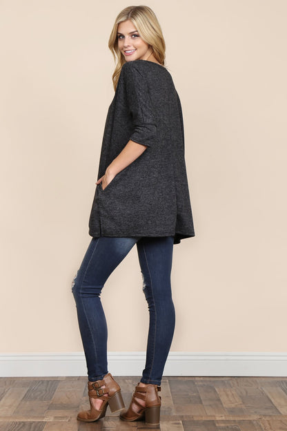 Two Tone Hacci Oversized Dropped Shoulder Pocket Tunic