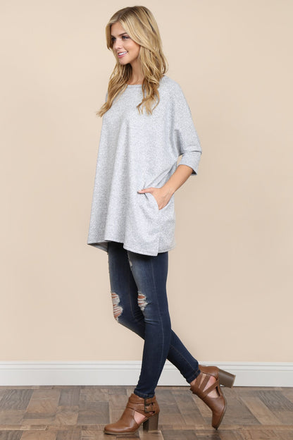 Two Tone Hacci Oversized Dropped Shoulder Pocket Tunic