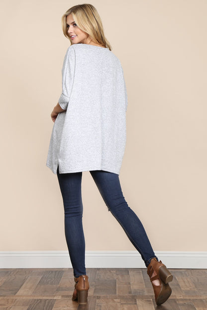 Two Tone Hacci Oversized Dropped Shoulder Pocket Tunic