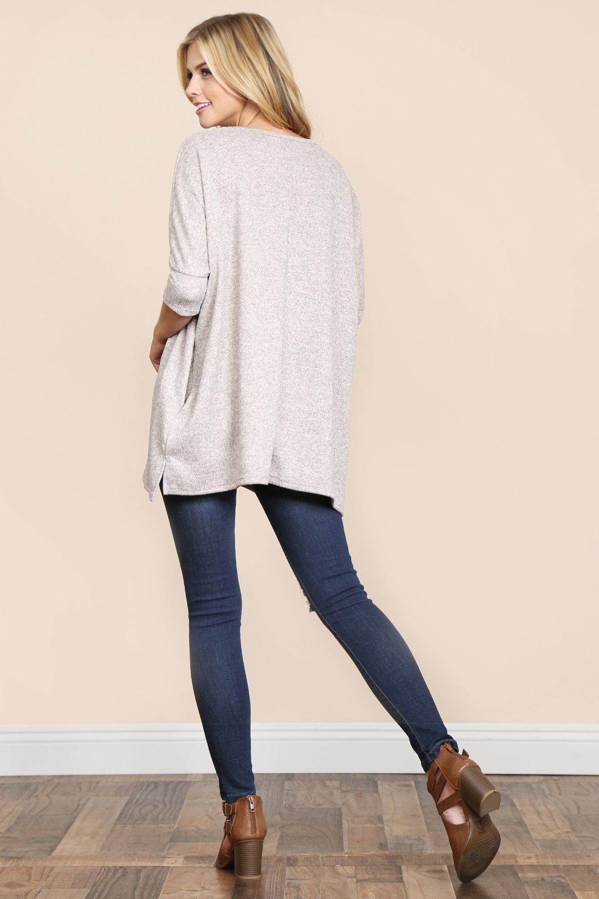 Two Tone Hacci Oversized Dropped Shoulder Pocket Tunic