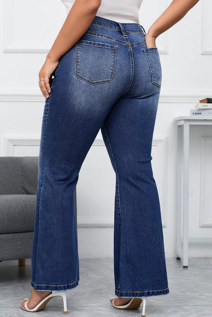 Aila Dark Blue Plus Size Stitching Flare Jeans